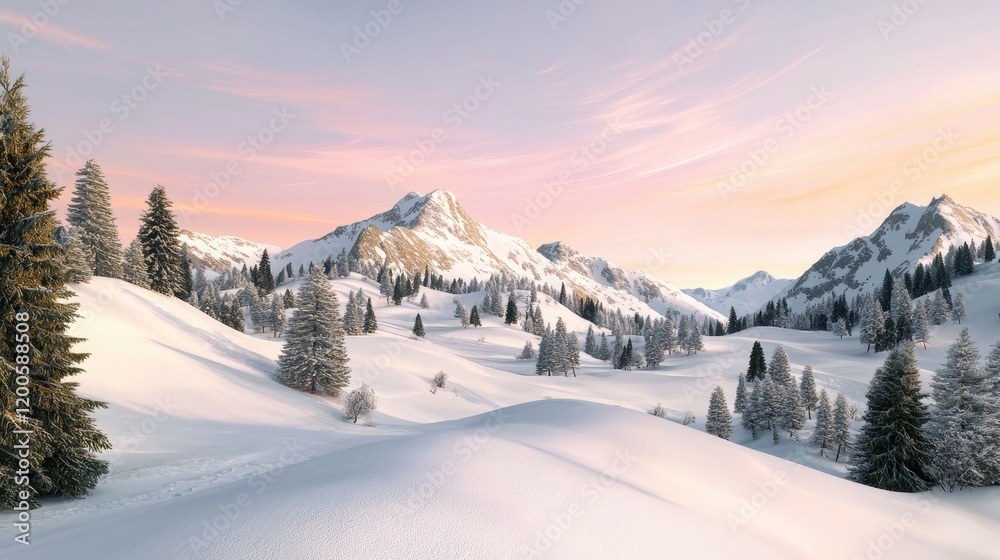 Fototapeta premium Winter wonderland majestic snow-covered mountain landscape
