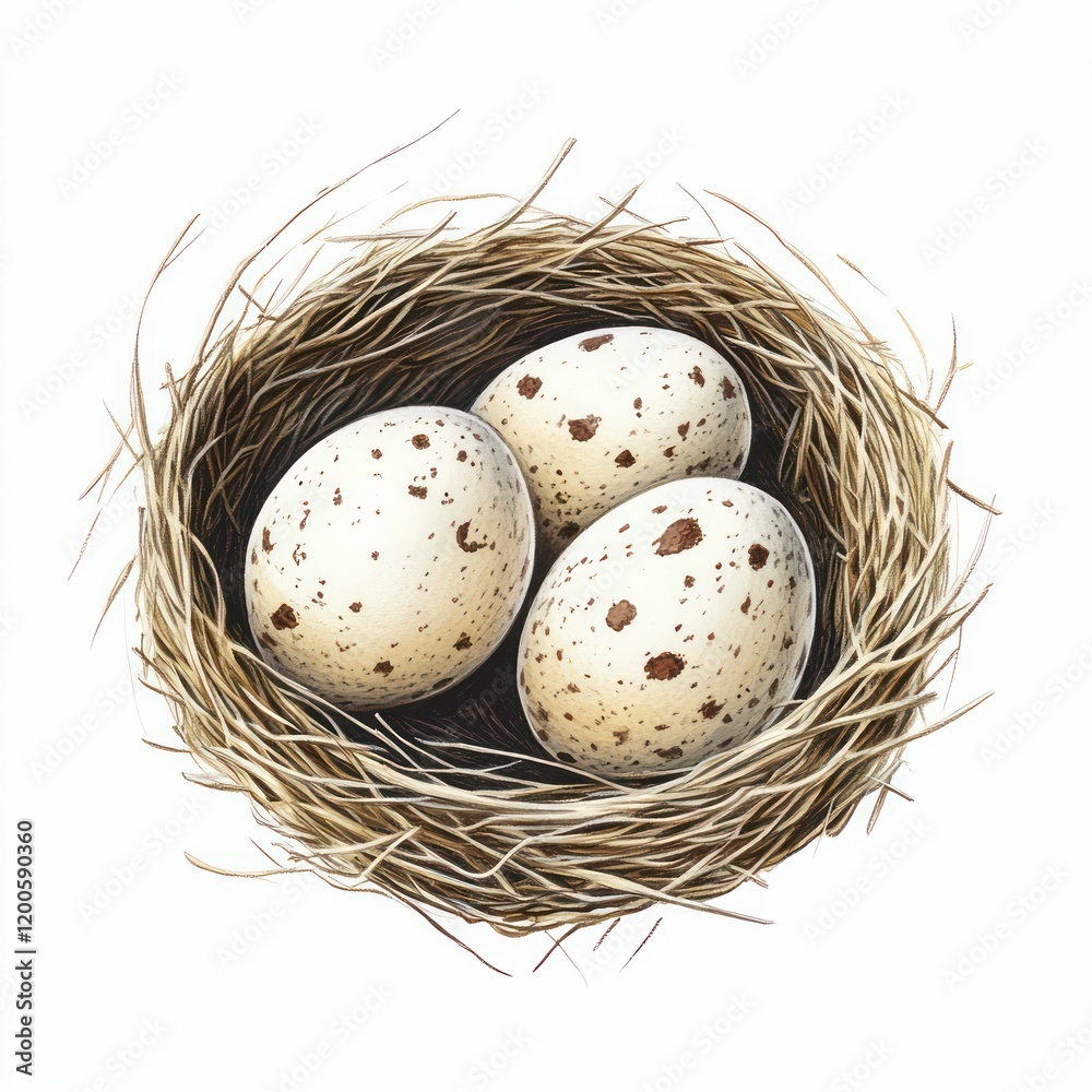 a hand-drawn bird's nest made of straw, holding three cream-colored eggs, symbolizing simplicity, nature, and rustic charm. a hand-drawn bird's nest made of straw, holding three cream-colored eggs, symbolizing simplicity, nature, and rustic charm.