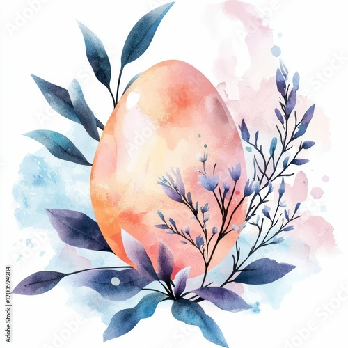 delicate watercolor Easter egg with soft pastel colors, intricate floral patterns, and a white background, exuding elegance and charm. photo