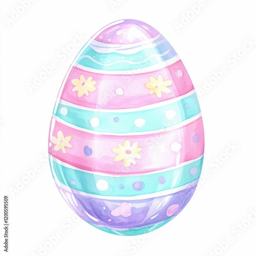 delicate watercolor Easter egg with soft pastel colors, intricate floral patterns, and a white background, exuding elegance and charm. photo