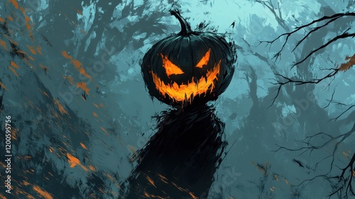 Evil Jackolantern in a Dark Forest Setting
