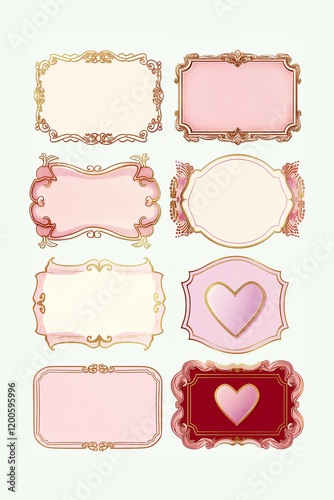 Pink and gold elegant frames with hearts for valentine's day design