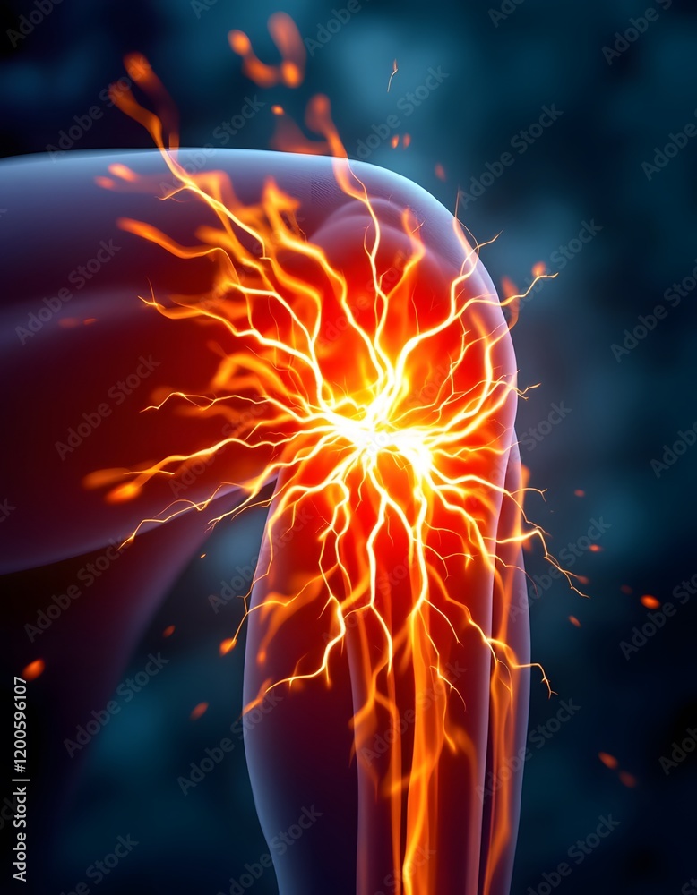 Obraz premium Intense Knee Pain: Fiery Anatomy Illustration