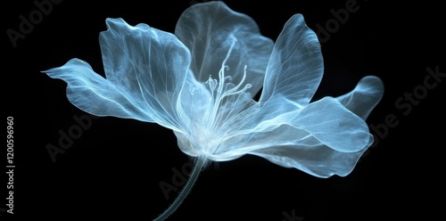 A translucent flower illuminated against a dark background