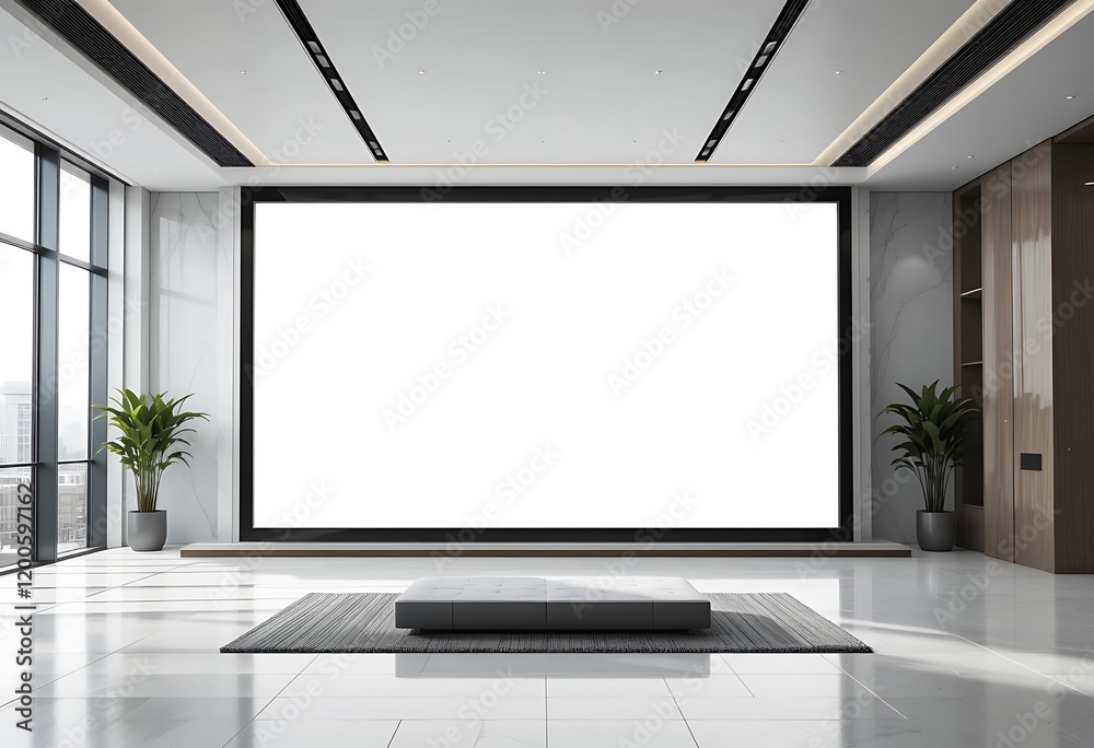 Fototapeta premium Modern Minimalist Lobby Featuring Blank Large Display
