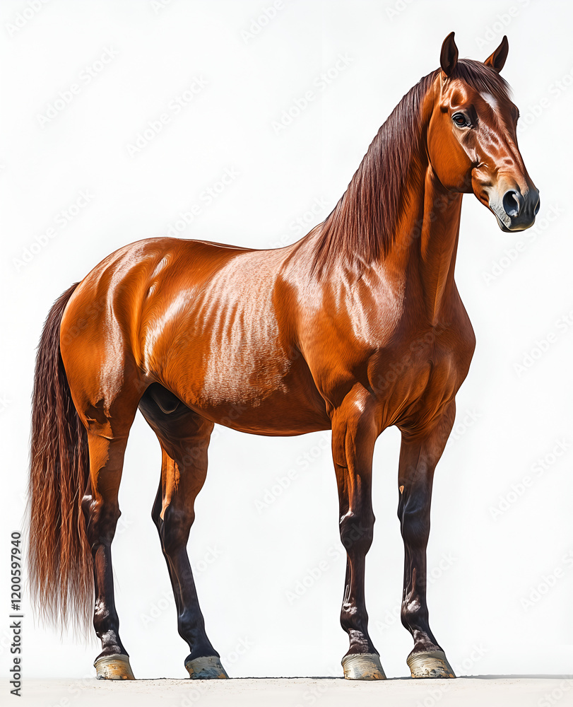 Obraz premium brown horse, full-body view, white background