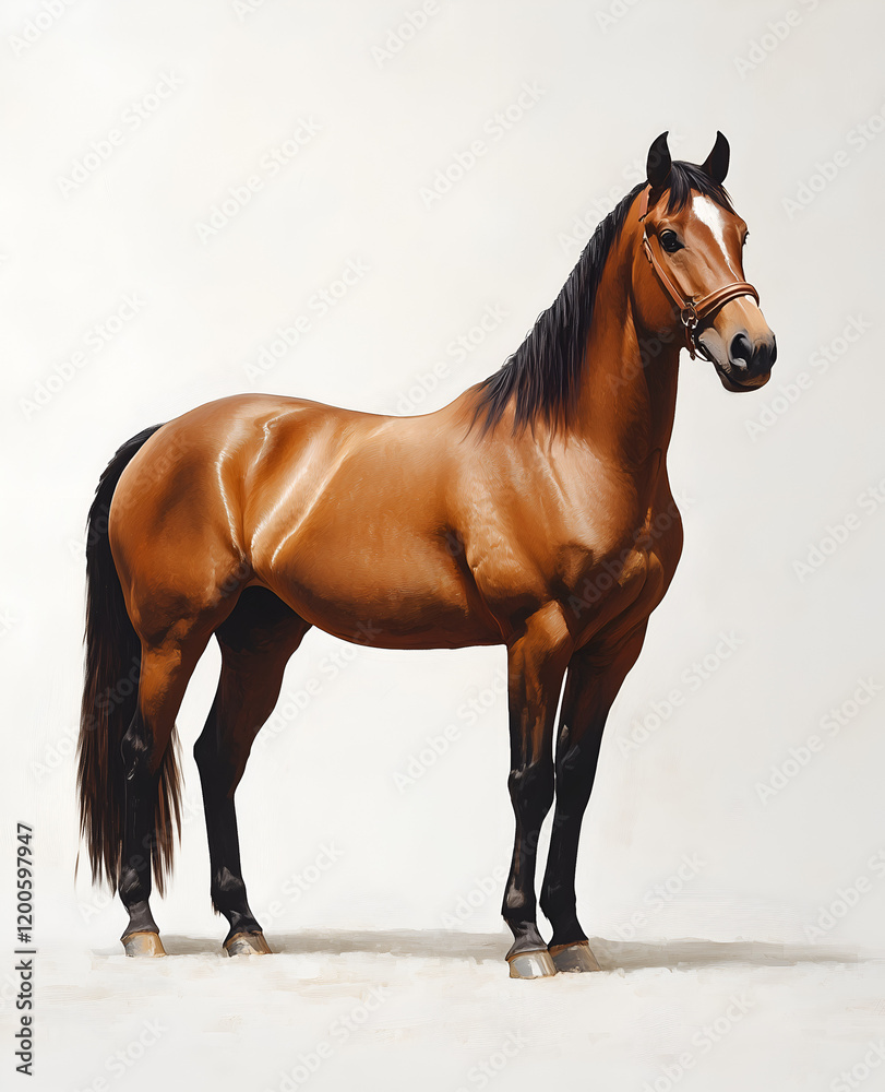 Obraz premium brown horse, full-body view, white background