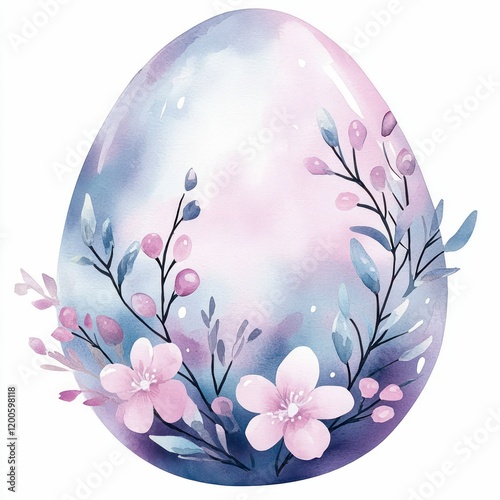 pastel watercolor Easter egg adorned with floral motifs, delicate patterns, and soft tones, creating a whimsical and charming festive design. photo