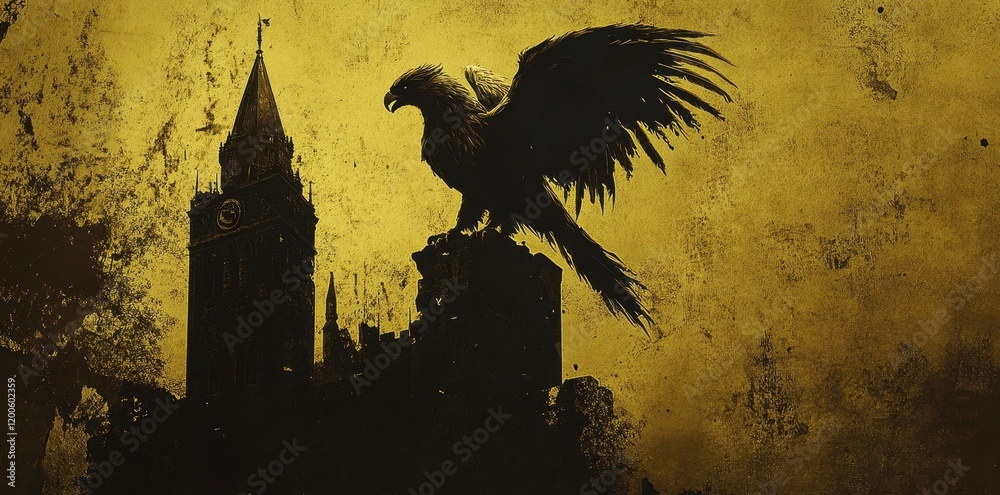 Fototapeta premium Majestic Eagle Perched Atop Ancient Castle Tower