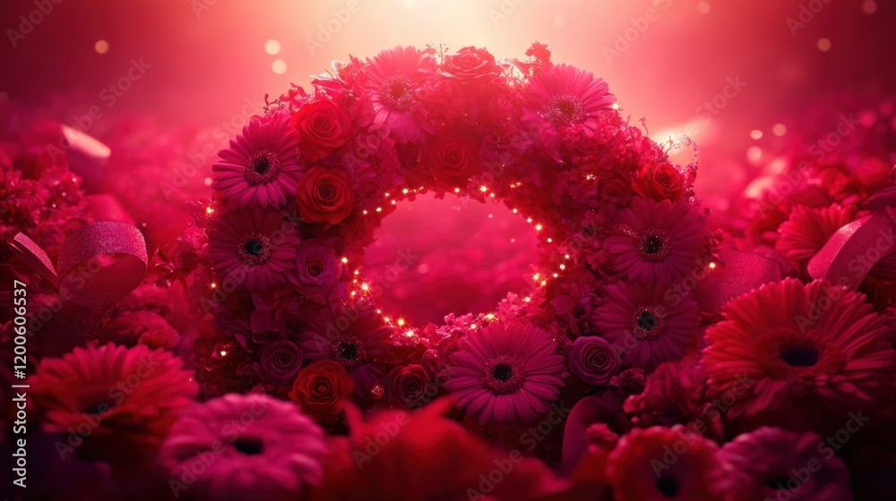 custom made wallpaper toronto digitalFestive Floral Wreath with Ribbons and Lights - Bright and Colorful Holiday Decoration