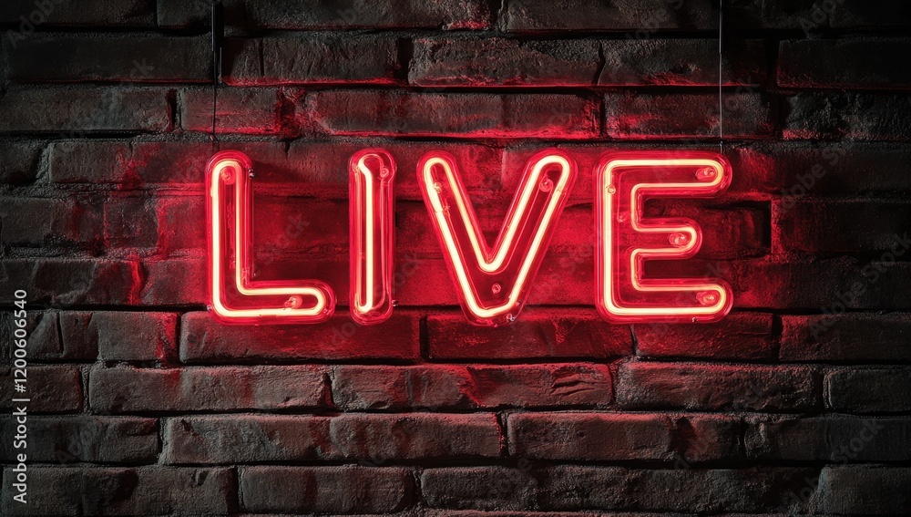 Obraz premium Live event sign urban setting neon lighting nighttime concept creative atmosphere