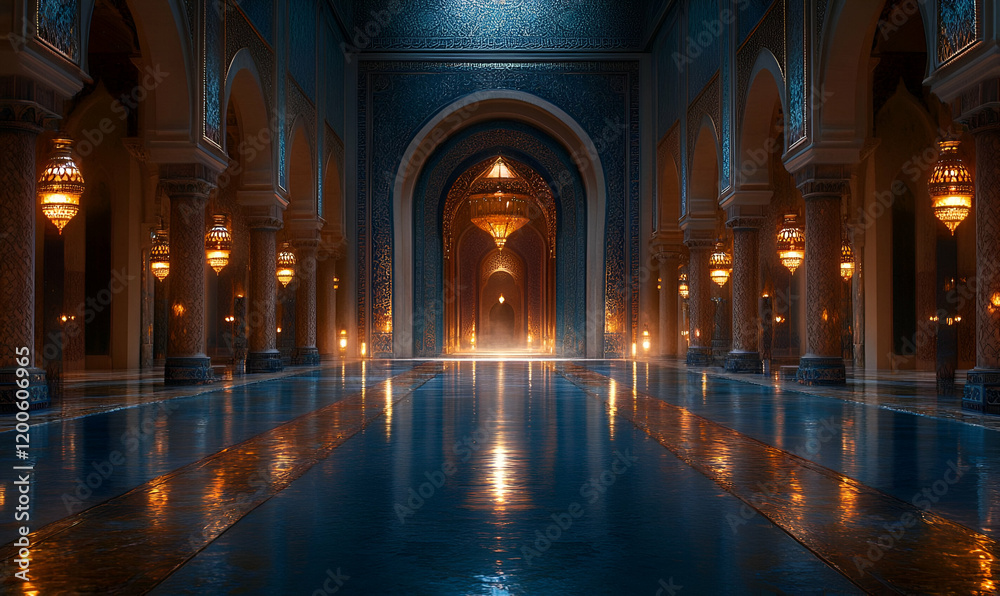 Obraz premium Palace Hallway, Evening, Reflection, Luxury, Arabian