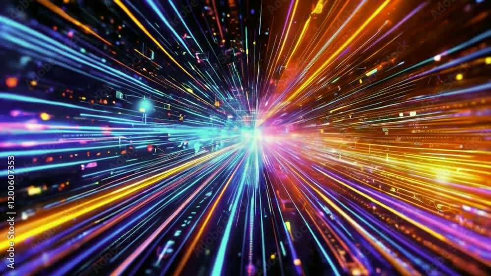 colorful streaks and a central light point. The colors are vivid, suggesting a high energy or motion theme animation loop