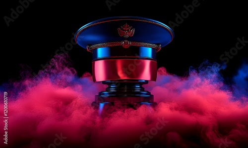 Wallpaper Mural Military cap, smoky studio, red blue light, abstract art Torontodigital.ca