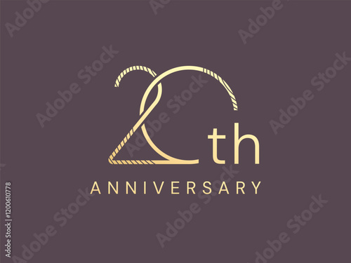 20th Anniversary luxury gold celebration with overlapping minimalist slim numbers logo typography vector design concept. Twenty years anniversary gold logo template for celebration event, company, web