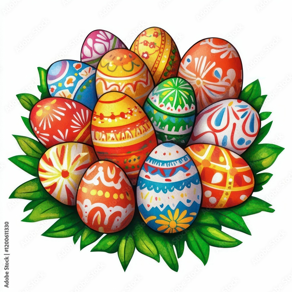 beautifully decorated easter eggs with vibrant patterns placed on fresh green grass, celebrating the spring holiday season beautifully decorated easter eggs with vibrant patterns placed on fresh green grass, celebrating the spring holiday season
