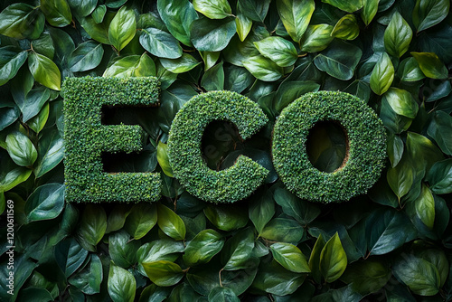 Green Eco Letters on Leaf Wall photo