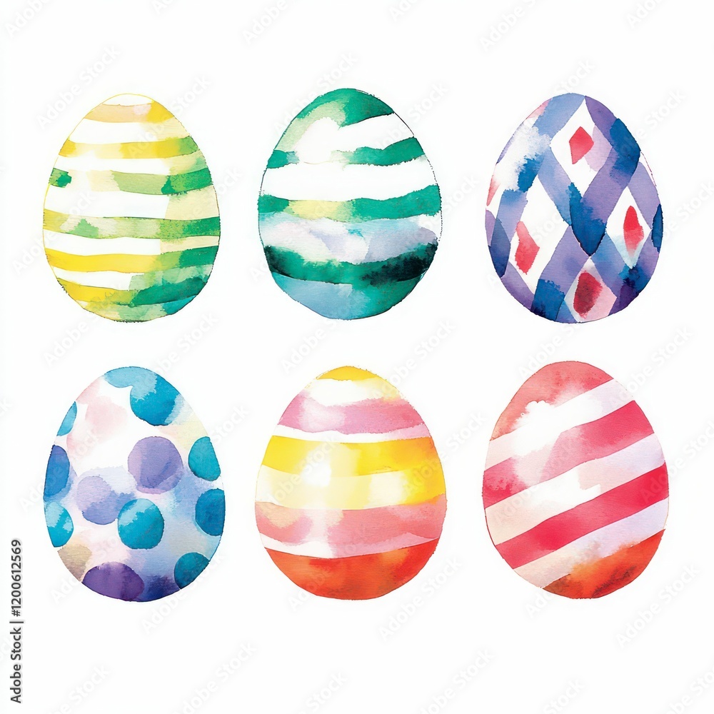easter egg set icons watercolor painting with patterns and symbols, creating a clean, minimal design on a white background easter egg set icons watercolor painting with patterns and symbols, creating a clean, minimal design on a white background