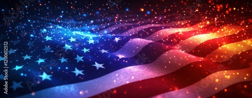 Fireworks Display in Front of American Flag Celebrating 4th of July Independence Day with Sparklers