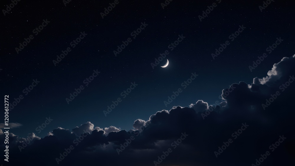 A crescent moon glows softly above, cradled by a dark, starry blue sky—a tranquil celestial embrace at night. A crescent moon glows softly above, cradled by a dark, starry blue sky—a tranquil celestial embrace at night.