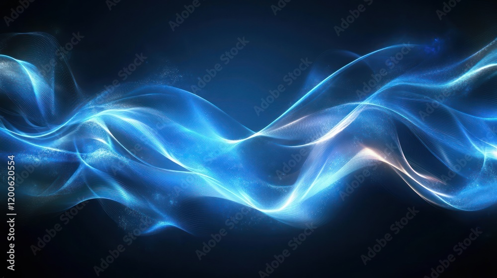 Obraz premium Blue energy waves flow, dark background, abstract design