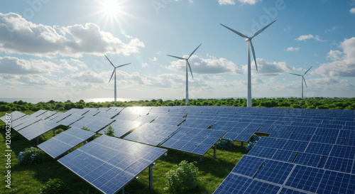Green Energy Solar Panels Wind Turbines Sustainable Power