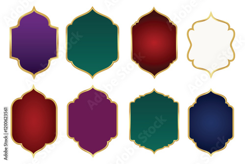 Isolated collection of Arabian frames of different shapes with gold border