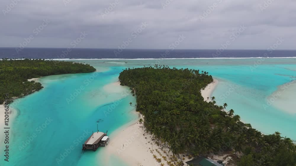 The white beaches and azure sea at One Foot Island in the Aitutaki Atoll of the Cook Islands. The white beaches and azure sea at One Foot Island in the Aitutaki Atoll of the Cook Islands.