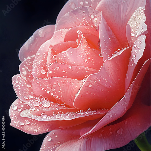 Delicate Pink Rose Petals Glistening with Fresh Water Droplets in a Natural Garden Setting Evoking Beauty Freshness and Romantic Elegance in Blooming Nature