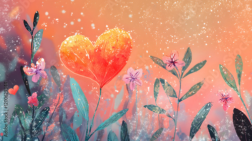 Vibrant Painting of a Heart Embellished with Colorful Flowers Creating a Warm and Inviting Atmosphere Full of Love and Natural Beauty in Artful Composition