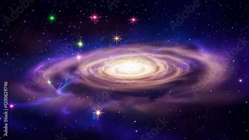 A stunning galaxy image showing a spiral structure surrounded by stars and cosmic dust, representing the beauty of the universe, space exploration, and celestial mysteries.