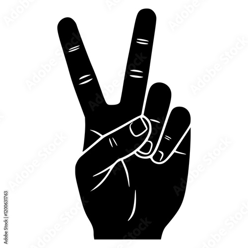  hand peace sign black and white flat color vector illustration template design