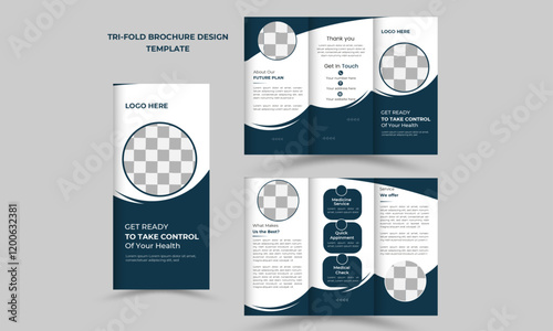 .Modern Medical Healthcare Flyer Trifold Brochure Leaflet Layout .medical services promotion brochure vector template