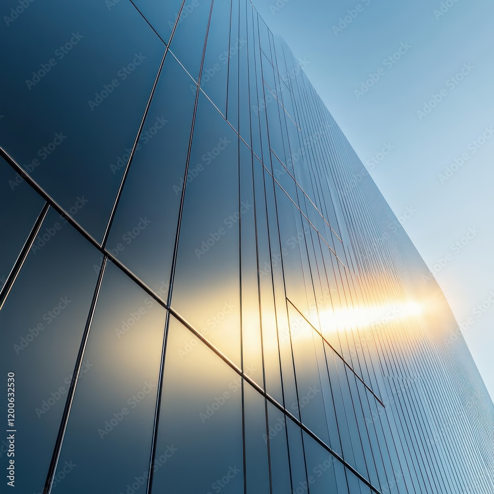 Fototapeta premium Modern building, sunrise, glass facade, city