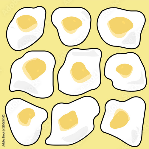 Shape fried eggs. various shapes of fried eggs, sunny side up eggs, omelette abnormal circles. Eggs fried  collection.
