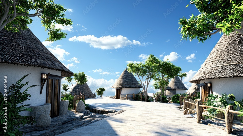 Fototapeta premium Tropical Village under Sunny Sky