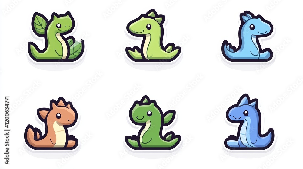 Obraz premium Adorable Cartoon Baby Dragons in Six Colors