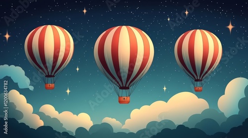 Wallpaper Mural Three Retro-Style Hot Air Balloons Ascending at Night Torontodigital.ca