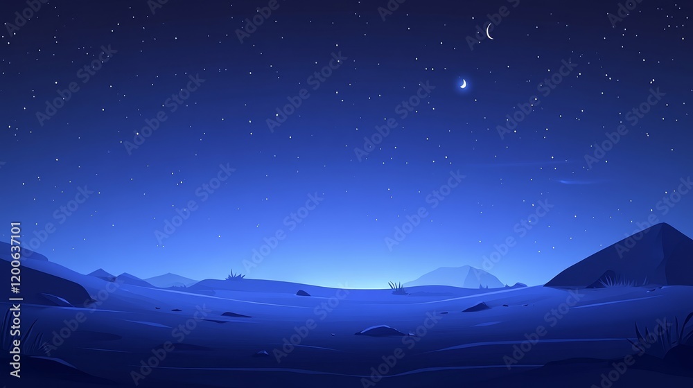 Fototapeta premium Serene Nightscape Starry Sky Over a Snowy, Mountainous Plain