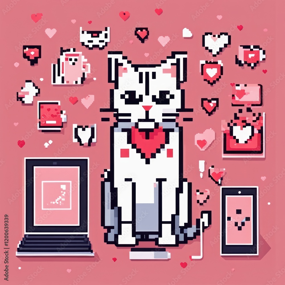 Pixel Art Cat with a Heart on a Valentine's Day Theme By Generated AI Pixel Art Cat with a Heart on a Valentine's Day Theme By Generated AI