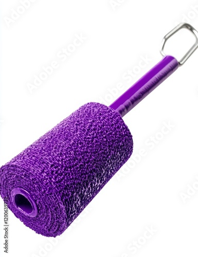 Purple microfiber cleaning tool with handle and carabiner clip. photo