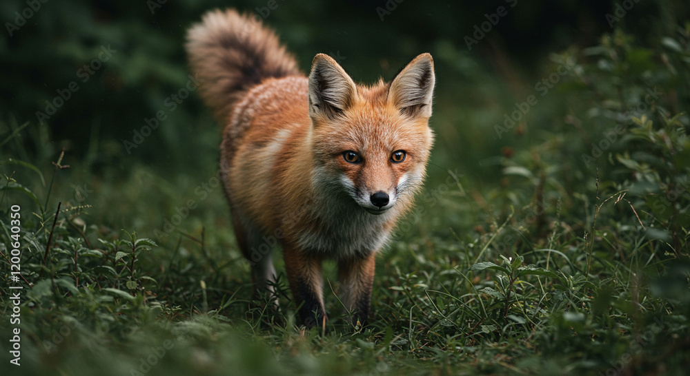 Fototapeta premium Red Fox in Lush Green Grass Wildlife Photography