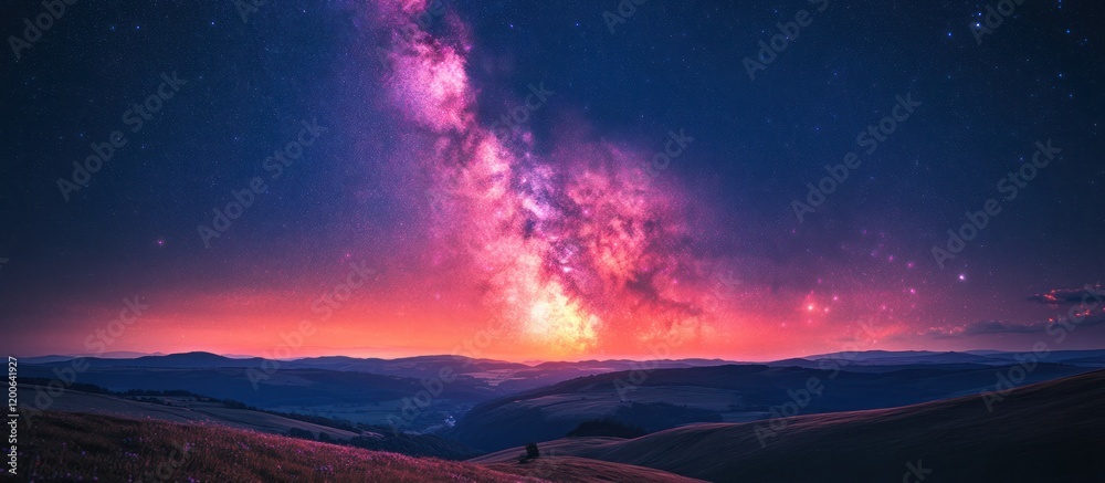 Fototapeta premium Milky Way Sunset Over Hills
