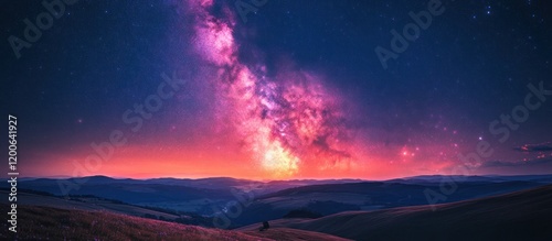 Milky Way Sunset Over Hills