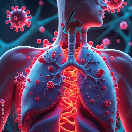 Medical Visualization of Respiratory Viral Infection: Highlighting Lung Tissue Damage and Inflammation due to Virus HMPV