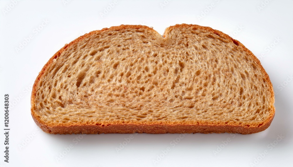 A single slice of crusty bread, showcasing its texture and golden-brown color. A single slice of crusty bread, showcasing its texture and golden-brown color.
