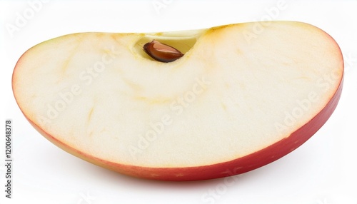 Close-up of a juicy red apple slice, showing its crisp texture and a single seed.