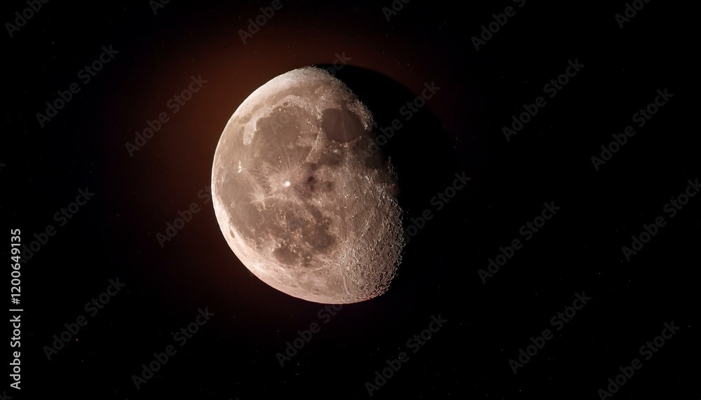 Fototapeta premium Close-up view of a gibbous moon against a dark night sky.
