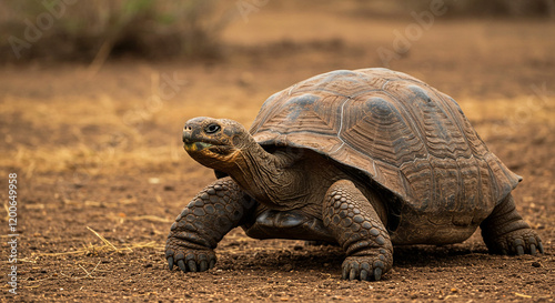 Galapagos Tortoise Walking on Volcanic Soil Wildlife Photography