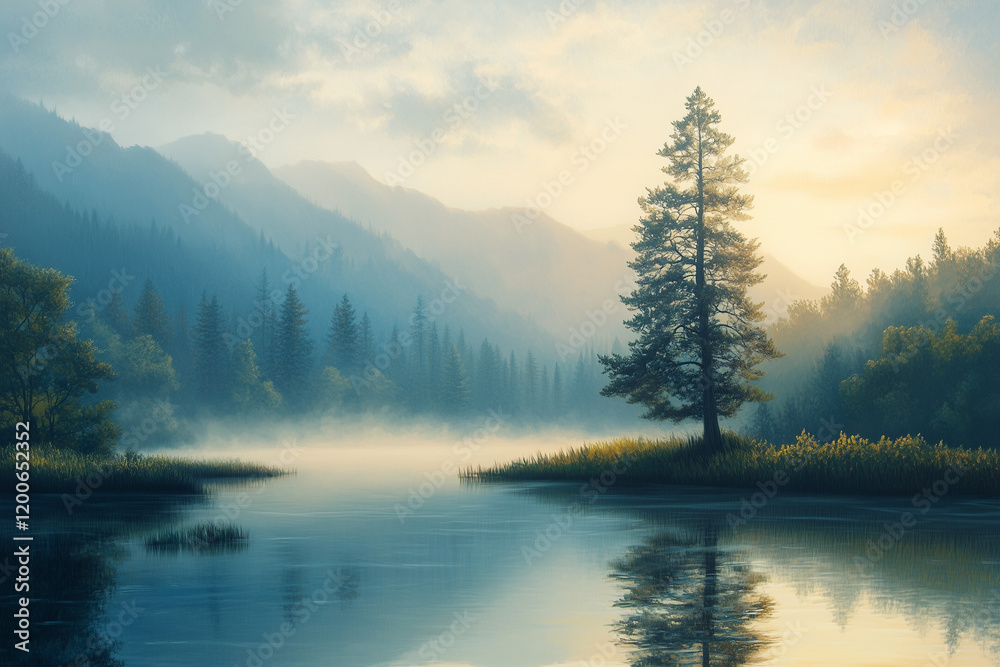 Fototapeta premium Montes Sequoia in Morning Fog for a Tranquil and Mystical Natural Experience